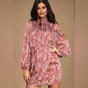 Lulu's Red Paisley Long Sleeve Dress